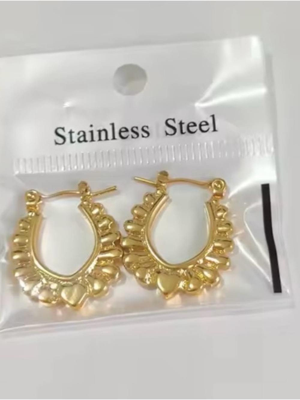 18k Gold plated Heart-Trim Stainless Steel Hoop Earrings